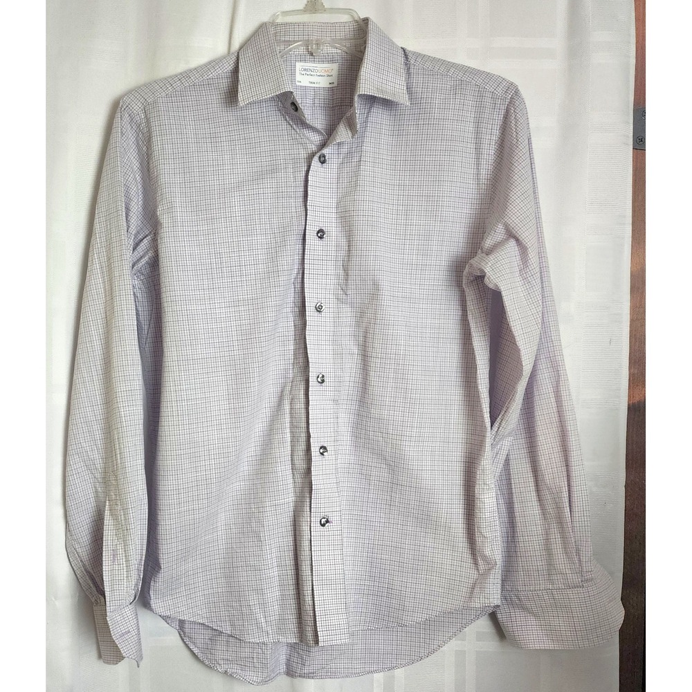 Lorenzo Uomo‎ Mens 15.5 34/35 Perfect Gray/pink Plaid Shirt Long Sleeve Button